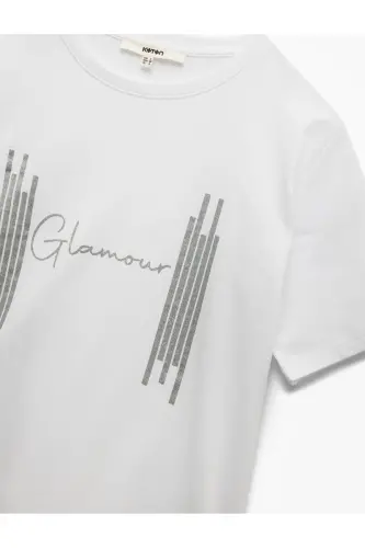 Cotton Crew Neck Short Sleeve Glitter Print Woman - 5