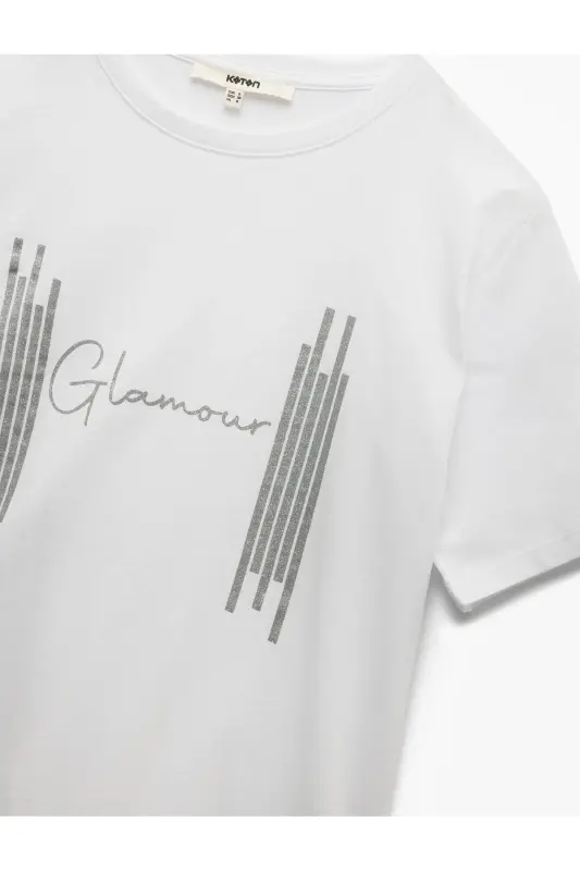 Cotton Crew Neck Short Sleeve Glitter Print Woman - 5