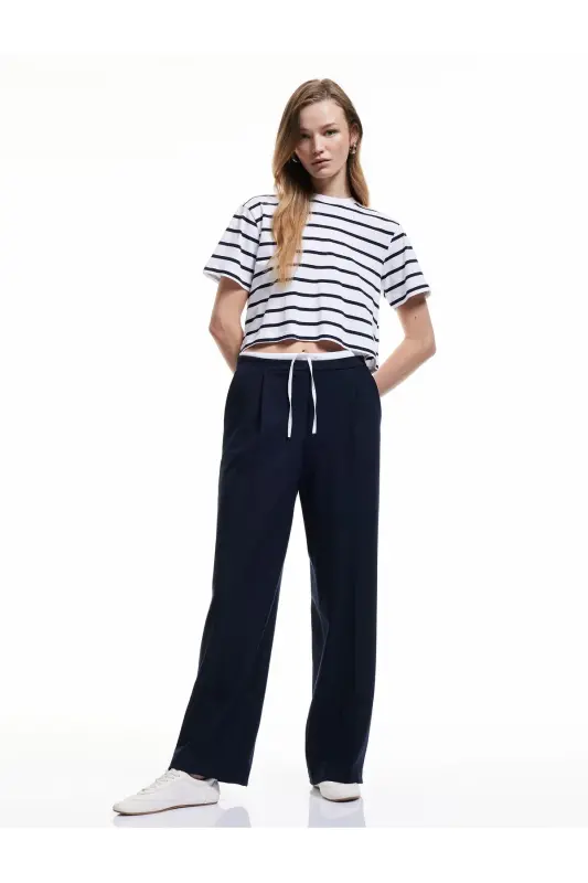 Cotton Crew Neck Short Sleeve Striped T-Shirt-Be - 2