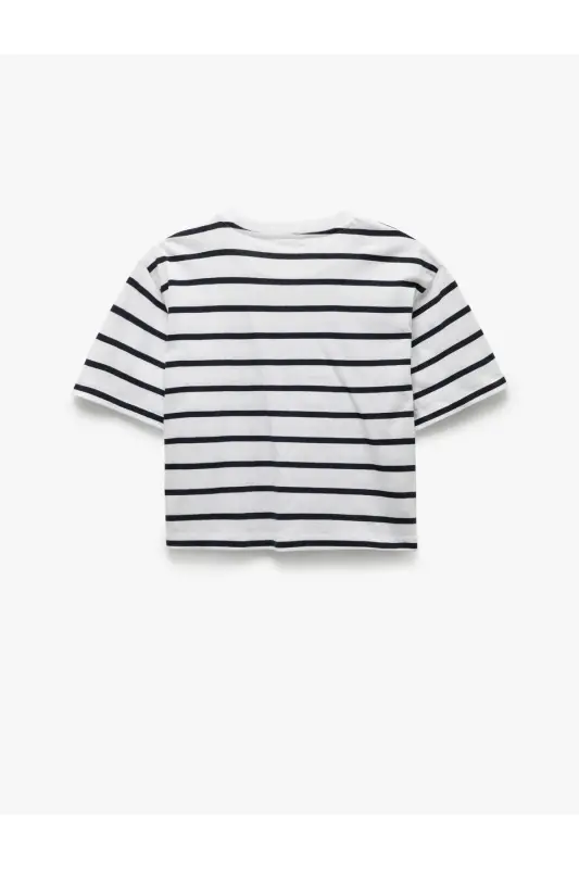 Cotton Crew Neck Short Sleeve Striped T-Shirt-Be - 4
