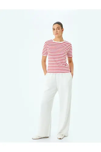 Cotton Crew Neck Short Sleeve Striped T-shirt-S - KOTON (1)