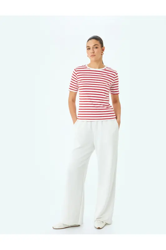 Cotton Crew Neck Short Sleeve Striped T-shirt-S - 2