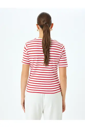 Cotton Crew Neck Short Sleeve Striped T-shirt-S - 4