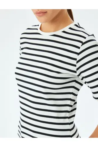 Cotton Crew Neck Short Sleeve Striped T-Shirt-Si - 5
