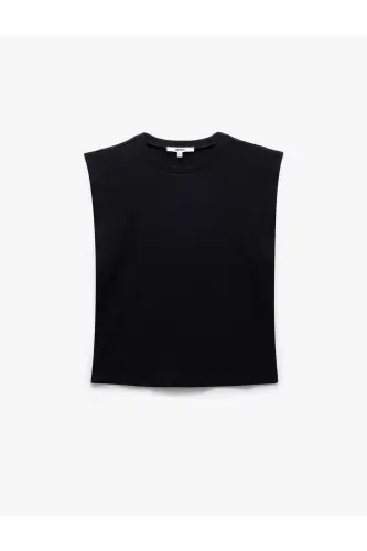 Cotton Crew Neck Sleeveless Basic T-Shirt - Black - 3