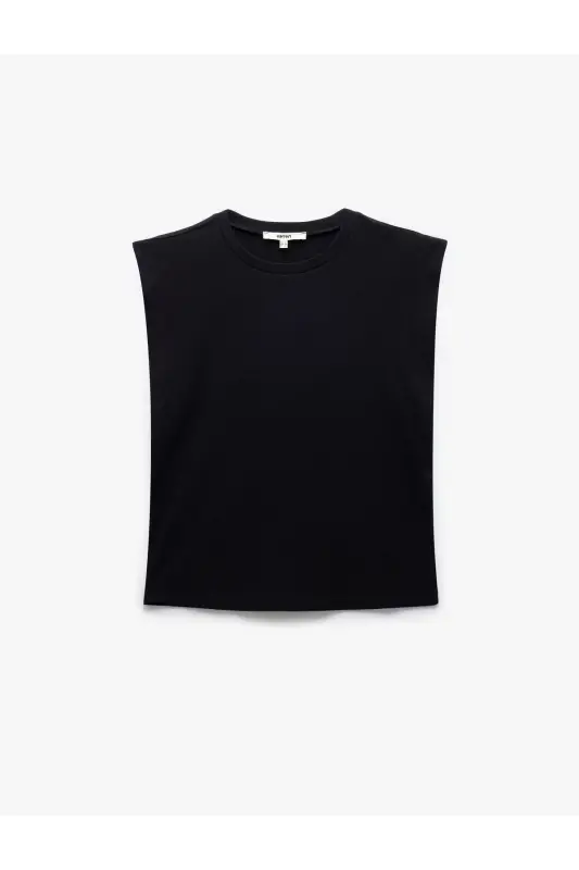 Cotton Crew Neck Sleeveless Basic T-Shirt - Black - 3
