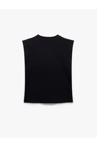 Cotton Crew Neck Sleeveless Basic T-Shirt - Black - 4