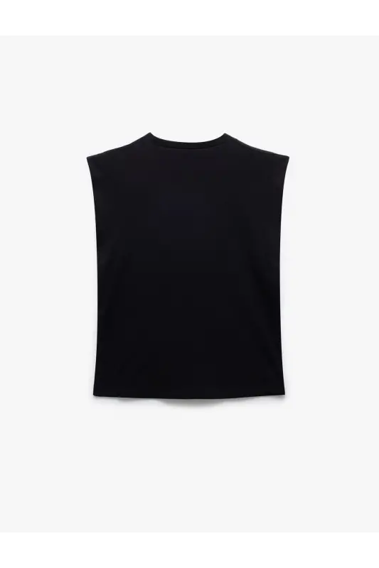 Cotton Crew Neck Sleeveless Basic T-Shirt - Black - 4