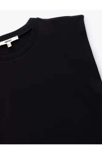 Cotton Crew Neck Sleeveless Basic T-Shirt - Black - 5