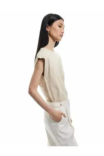 Cotton Crew Neck Sleeveless Basic T-Shirt-Ecru - KOTON (1)