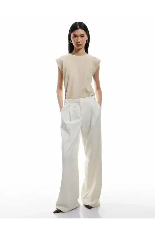 Cotton Crew Neck Sleeveless Basic T-Shirt-Ecru - 3