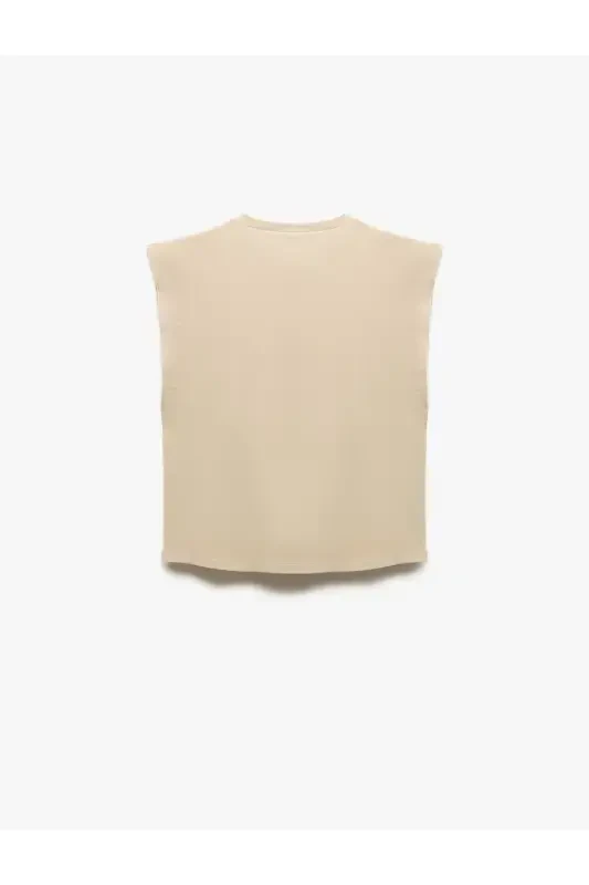 Cotton Crew Neck Sleeveless Basic T-Shirt-Ecru - 5