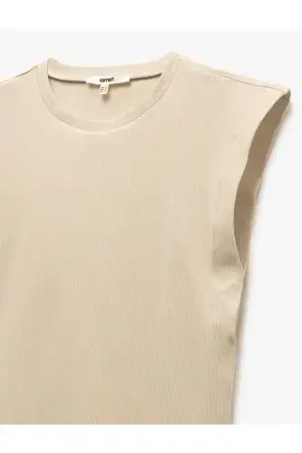 Cotton Crew Neck Sleeveless Basic T-Shirt-Ecru - 6