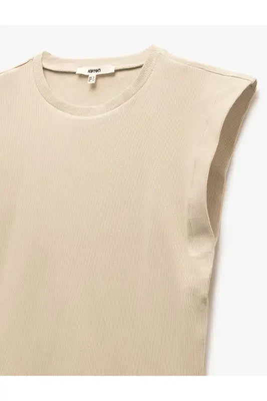 Cotton Crew Neck Sleeveless Basic T-Shirt-Ecru - 6