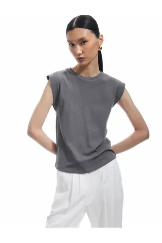 Cotton Crew Neck Sleeveless Basic T-Shirt-Gray - KOTON (1)