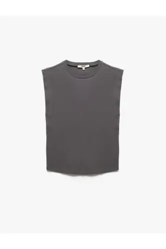 Cotton Crew Neck Sleeveless Basic T-Shirt-Gray - 3