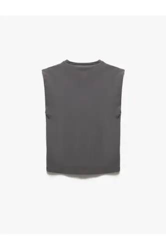 Cotton Crew Neck Sleeveless Basic T-Shirt-Gray - 4