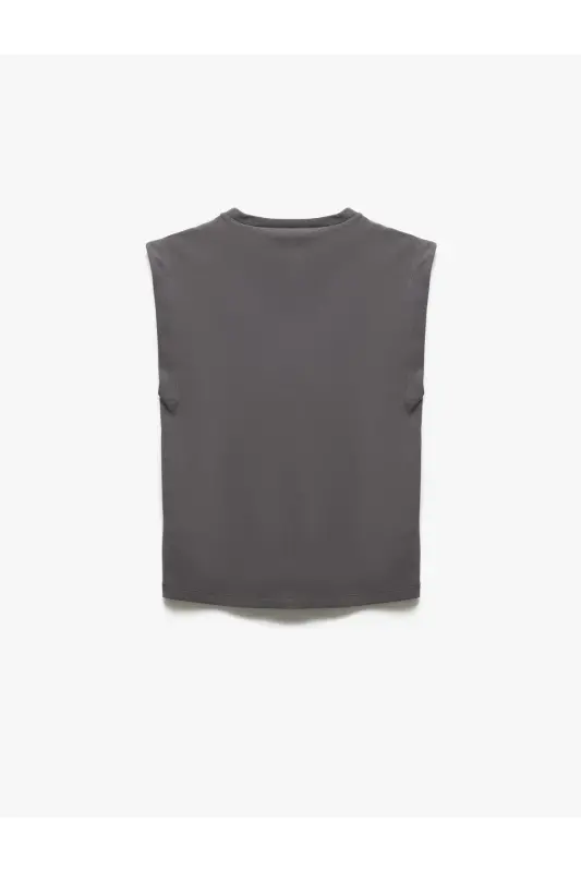 Cotton Crew Neck Sleeveless Basic T-Shirt-Gray - 4