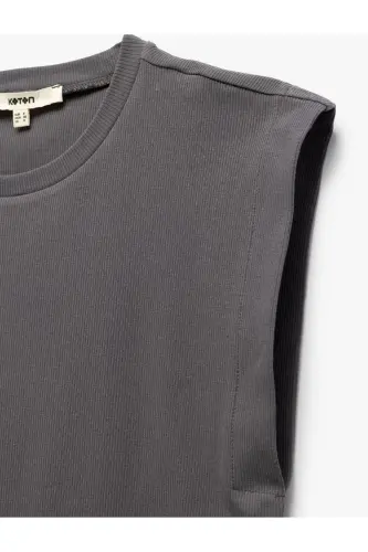 Cotton Crew Neck Sleeveless Basic T-Shirt-Gray - 5