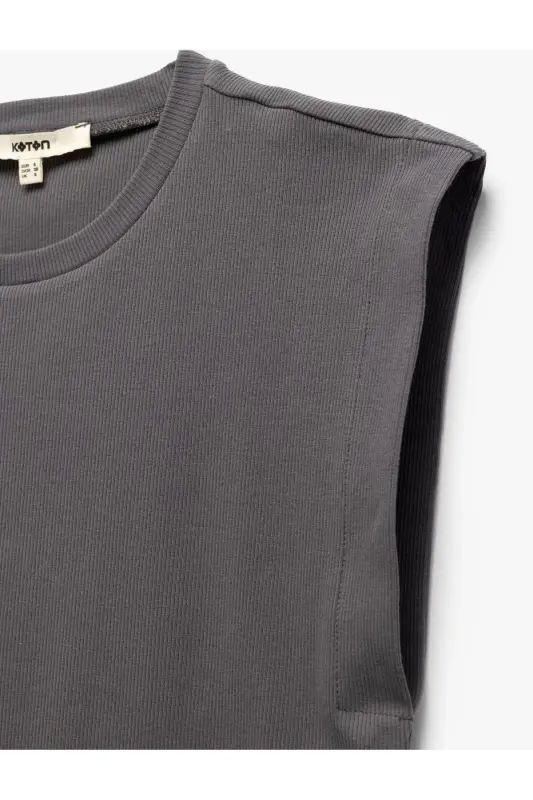 Cotton Crew Neck Sleeveless Basic T-Shirt-Gray - 5