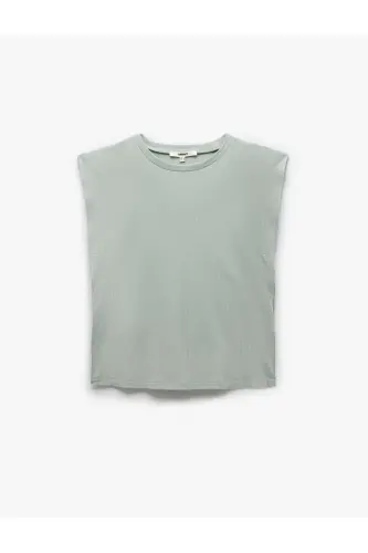 Cotton Crew Neck Sleeveless Basic T-Shirt - Light Green - 3