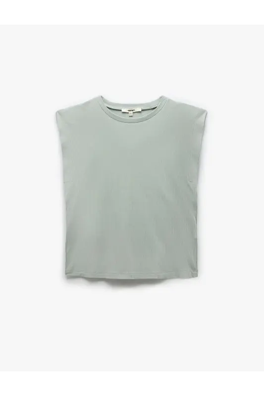 Cotton Crew Neck Sleeveless Basic T-Shirt - Light Green - 3