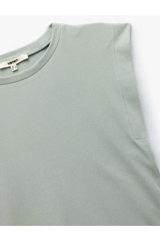 Cotton Crew Neck Sleeveless Basic T-Shirt - Light Green - 5