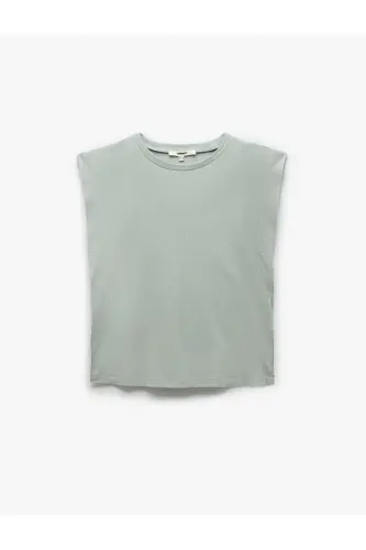 Cotton Crew Neck Sleeveless Basic T-Shirt - Light Green - 3