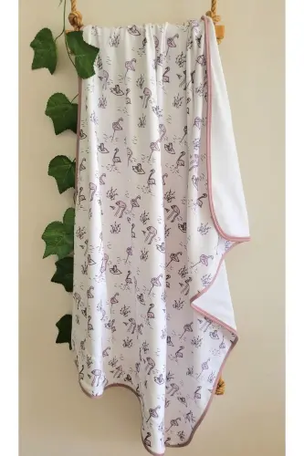 Cotton Double Layer Jersey Unisex Newborn Baby Swaddle Blanket WHITE/ FLAMINGO - PAMUK HANIM (1)