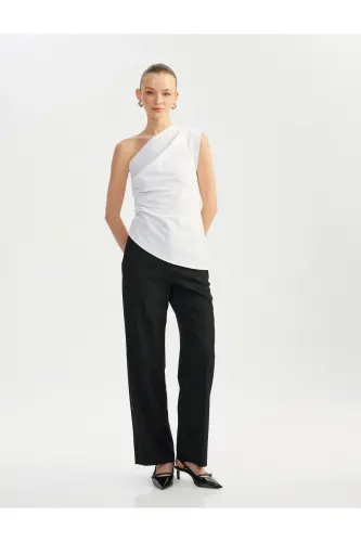 Cotton Drape Detailed Asymmetric One Shoulder Blouse - KOTON (1)