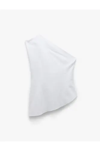 Cotton Drape Detailed Asymmetric One Shoulder Blouse - 4