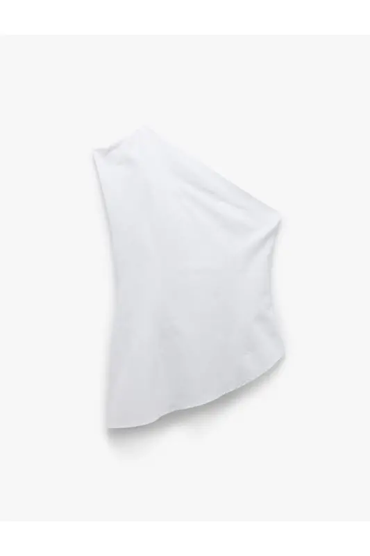 Cotton Drape Detailed Asymmetric One Shoulder Blouse - 4