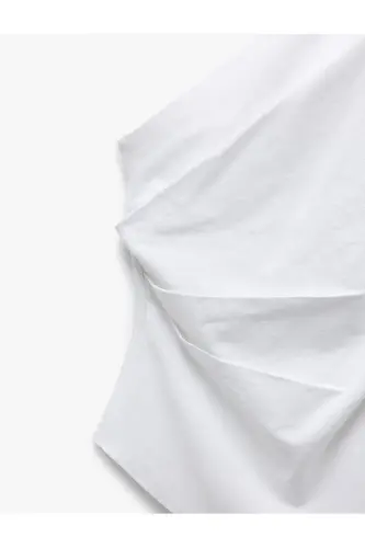 Cotton Drape Detailed Asymmetric One Shoulder Blouse - 5