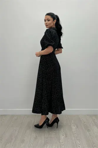 Cotton Fabric Button Detailed Shirt Dress - BLACK - 5