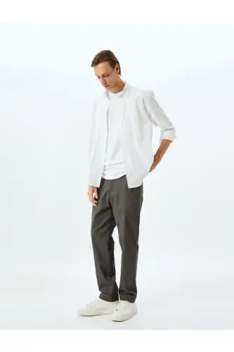 Cotton Gabardine Pocket Detail Chino Trousers-Anthracite - 1