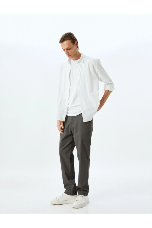 Cotton Gabardine Pocket Detail Chino Trousers-Anthracite - Modazone
