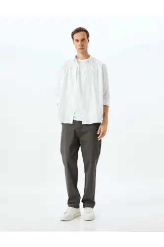 Cotton Gabardine Pocket Detail Chino Trousers-Anthracite - Modazone (1)