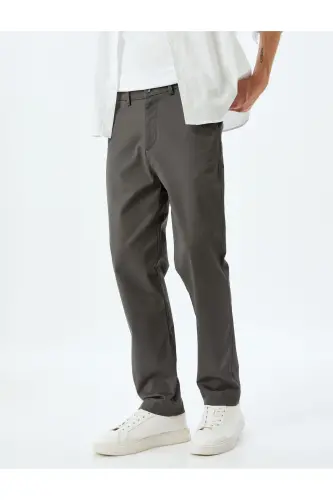Cotton Gabardine Pocket Detail Chino Trousers-Anthracite - 3