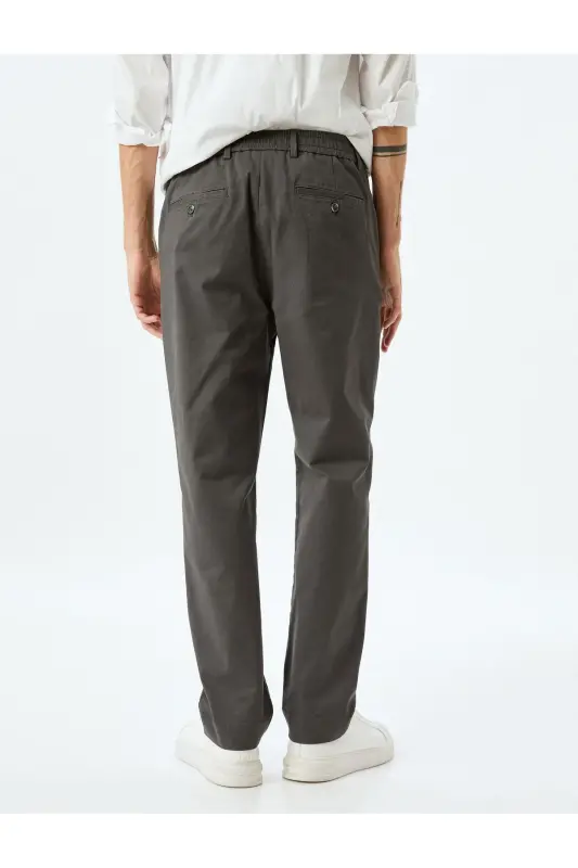 Cotton Gabardine Pocket Detail Chino Trousers-Anthracite - 4