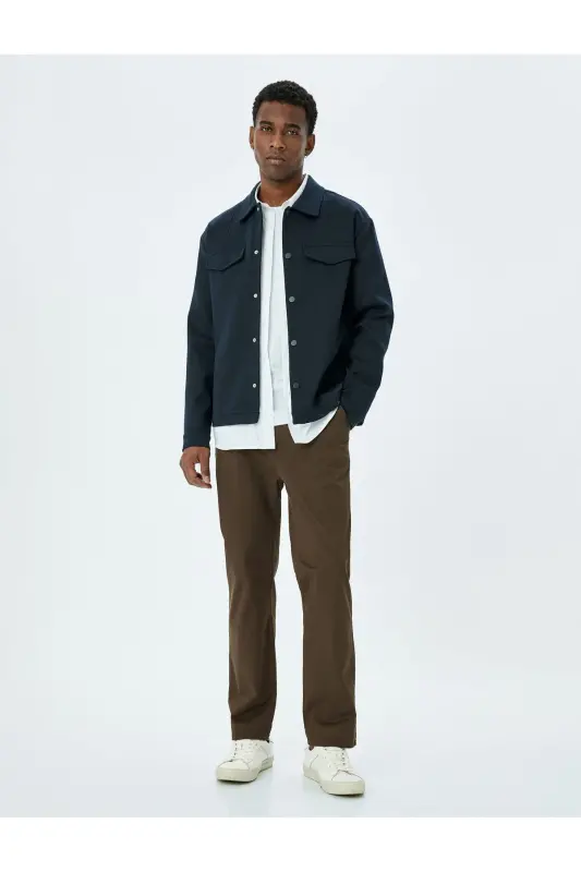 Cotton Gabardine Pocket Detailed Chino Pants-Coffee - 1