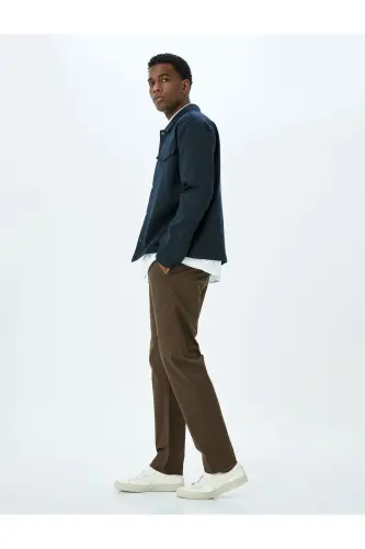 Cotton Gabardine Pocket Detailed Chino Pants-Coffee - Modazone (1)
