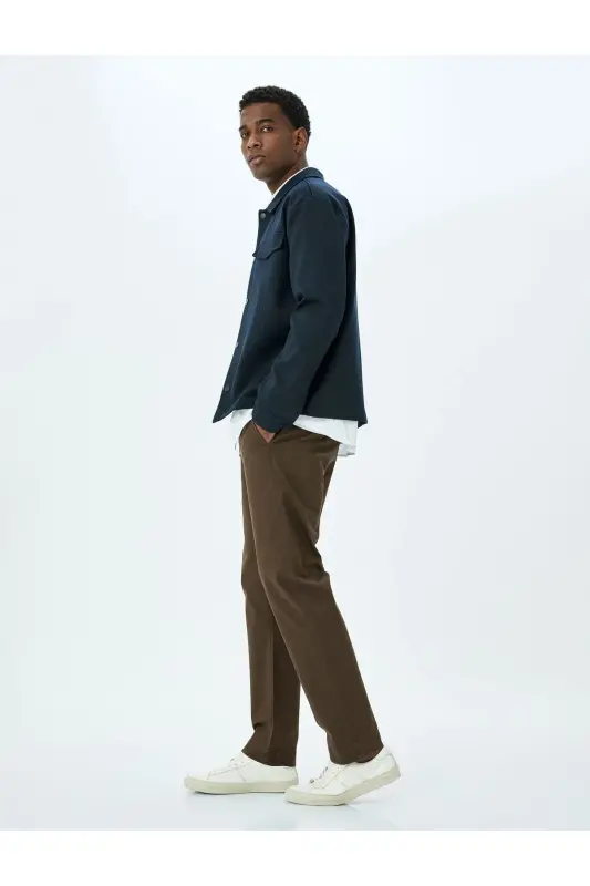 Cotton Gabardine Pocket Detailed Chino Pants-Coffee - 2