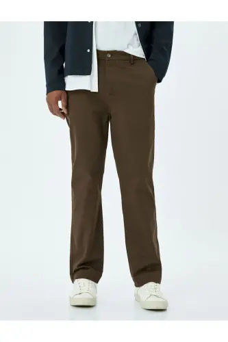 Cotton Gabardine Pocket Detailed Chino Pants-Coffee - 3