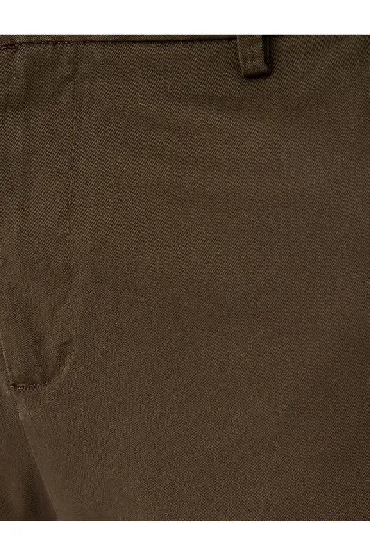Cotton Gabardine Pocket Detailed Chino Pants-Coffee - 6