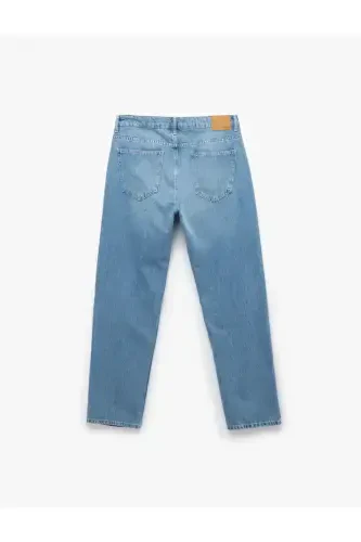 Cotton High Waist Pocket Detailed Vintage Straight Fi - 5