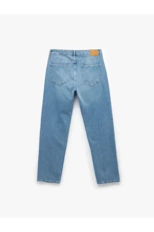 Cotton High Waist Pocket Detailed Vintage Straight Fi - 5