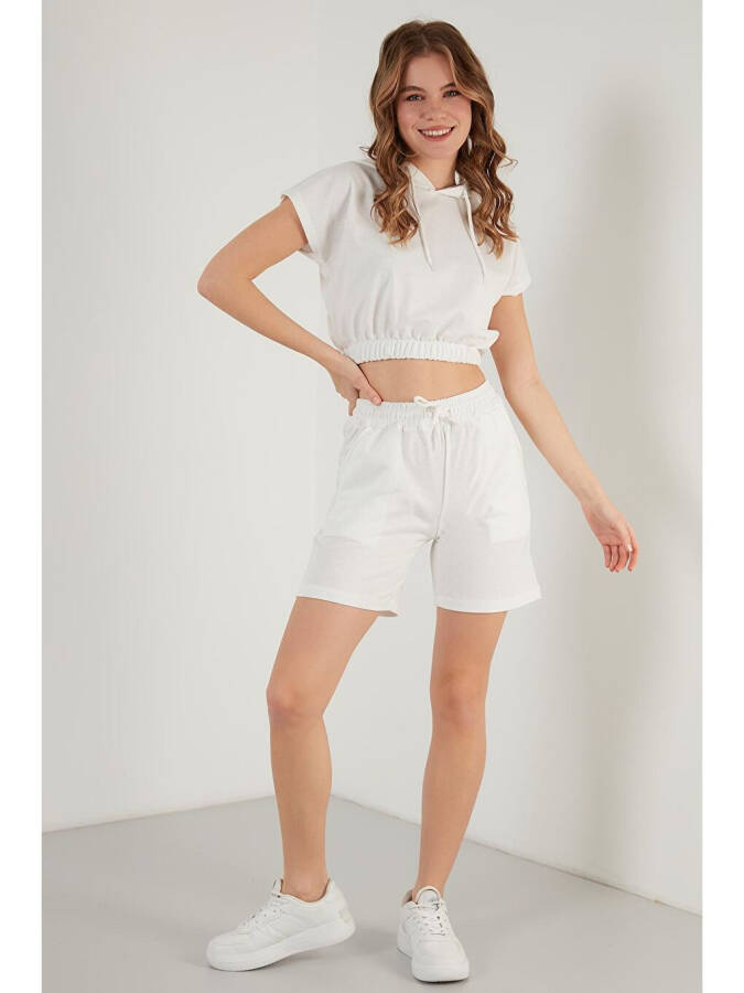 Cotton Hooded Pocket Crop Top and Bottom Set 5864922 - 3