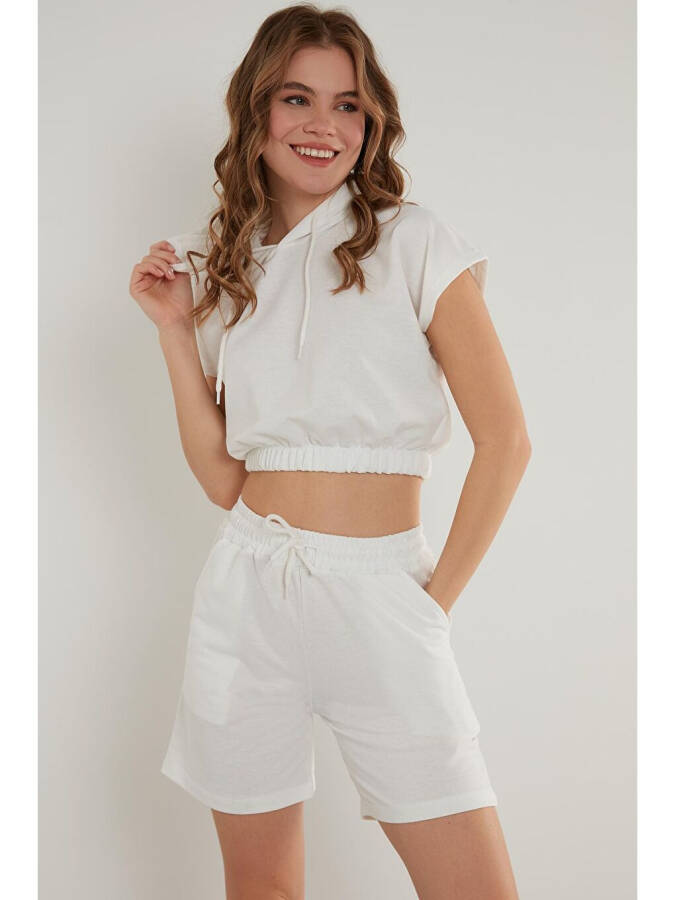 Cotton Hooded Pocket Crop Top and Bottom Set 5864922 - 5