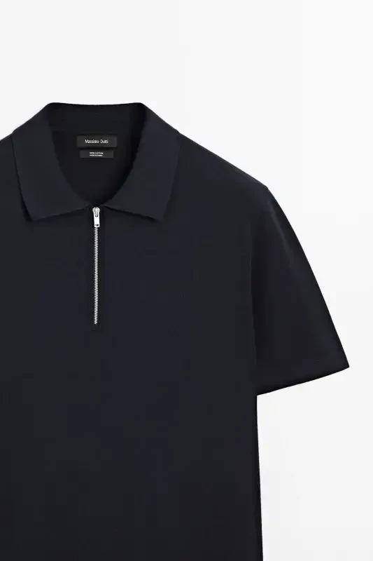 Cotton knit checkered polo collar t-shirt-DARK NAVY - 4