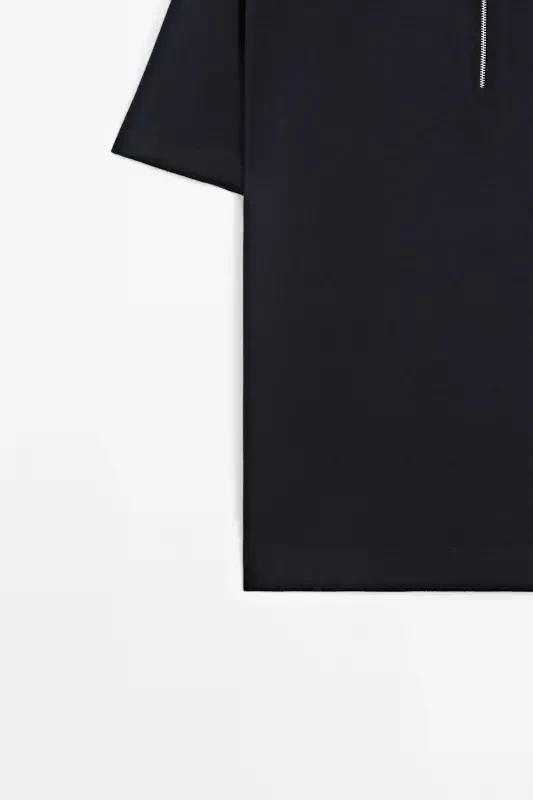 Cotton knit checkered polo collar t-shirt-DARK NAVY - 5